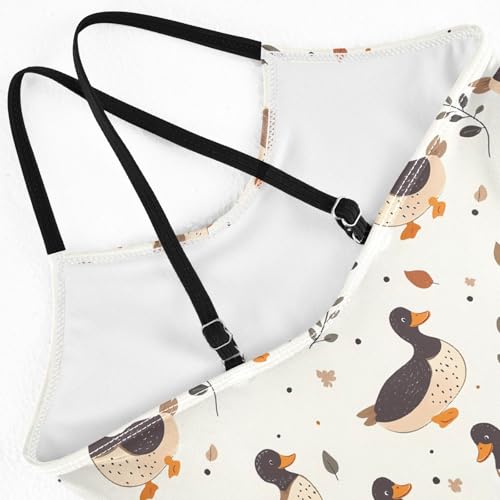 senya Girls Swimsuits One-Piece Swimwear Tie Bathing Suit Beach Summer Round Neck 7-8T Duck Leaves Pattern4