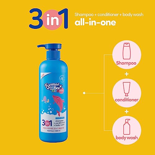 Image of Kids 3in1, Tear Free, Paraben Free, Hypoallergenic Shampoo+Conditioner+Body wash with Propolis, Peach Scented, 16.9 fl.oz, 500ml (Pack of 3) (Peach)
