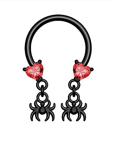 COCHARM Halloween Septum Ring Heart Dangle Spider Septum Jewelry 16G Black Bat Helix Daith Piercing Jewelry Stainless Steel