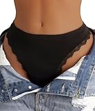 Hibluco Seamless Lace Thongs for Women No Show Panties Stretch Breathable Thong Sexy Underwear Black