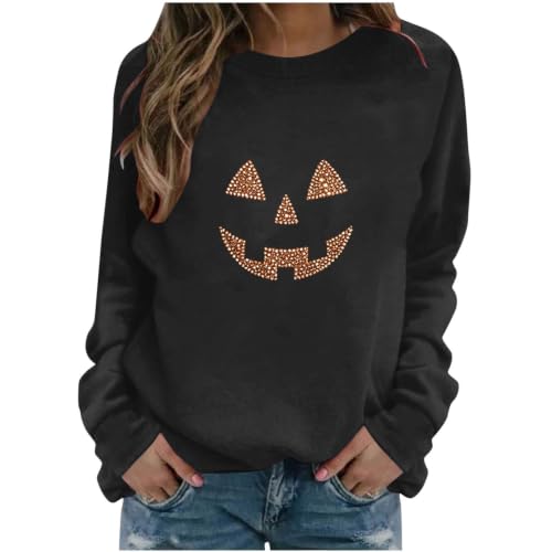 Women Halloween Sweatshirt Long Sleeve Spooky Season Pullover Tops
