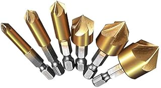 Y-imoi - Countersink Drill Bit Countersink Drill Bit Set 6 Pcs 1/4'' Hex Shank Titanium Plated HSS 5 Flute Countersink 90 Degree Center Punch Tool Chamfer Bit Sets for Wood Quick Change Bit 6mm-19mm