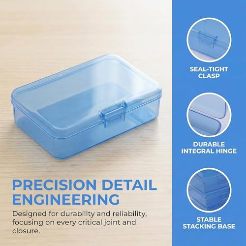 Image of Blue Organizer Boxes, 24 Pack Mixed Size Plastic Storage Containers with Hinged Lid & Label Stickers, Multi-Size Rectangular Clear Boxes for Beads, Jewelry, Crafts, Electronic - DIY