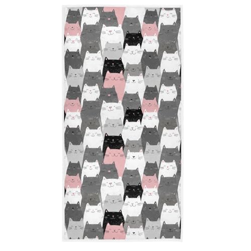 Wamika Cat Pattern Large Hand Towels Retro Grey Funny Cats Kitten Animals Towel Ultra Soft Highly Absorbent Multipurpose Bathroom Towel for Hand,Face,Gym,Sports and Spa Home Decor, 16x30 in