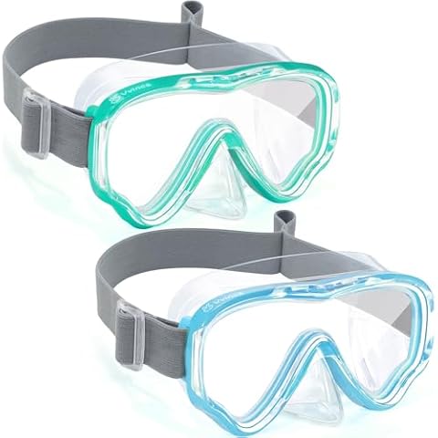 Vvinca Swim-Goggles with Nose Cover, 2 Packs Elastic Fabric Strap Snorkel Diving Mask Anti Fog UV No Pull Hair for Kids 3-14 Cover