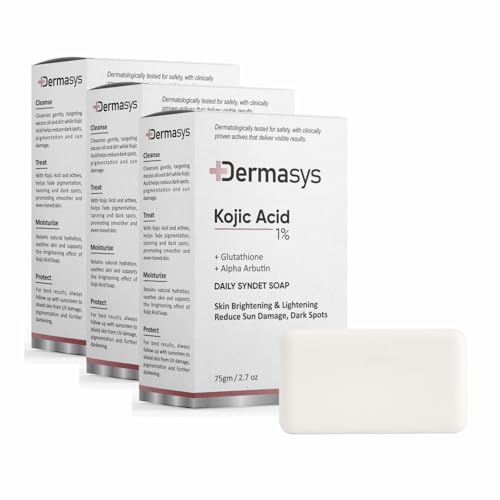 Image of 1% Kojic Acid Soap with Glutathione & Alpha-Arbutin For Pigmentation, Dark Spots & Sun Damage | with Papaya Fruit Extract | Soap for Men & Women | Suitable for All Skin Types | 75g - Pack of 3