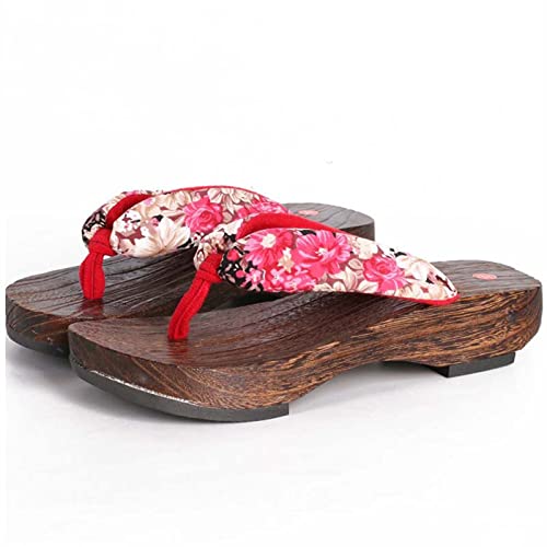 YANMUZI Sandales Geta, Sandales Geta en Bois pour Hommes Sabots Tongs Pantoufles Traditionnelles Japonaises à Talons Hauts Cosply,E-36 Cover