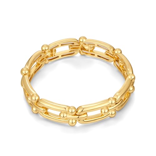 Image of TOVABA Gold Bracelet For Women, U-Shaped Horseshoe Link Bracelet With Ball Bead Accent, Hypoallergenic Nickel Free Fashion Jewellery Gift