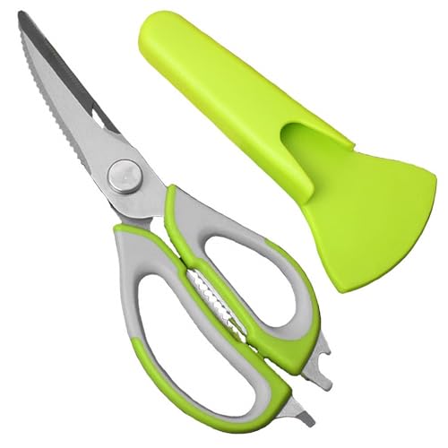Kitchen Scissors Stainless Steel Multipurpose Shears with Magnetic Sheath Detachable Blades for Chicken Fish Vegetable Cutting Ergonomic Handle with Peeler and Bottle Opener