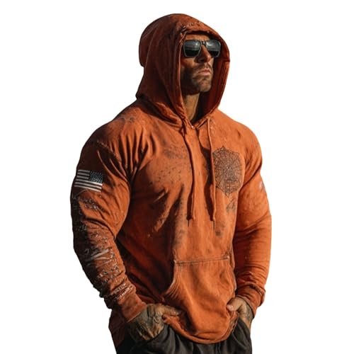 Sudadera con capucha para hombre con estampado de moda, sudadera de gran tamaño, sudadera suave y cómoda, corte holgado, sudadera de entretiempo, corte regular, con bolsillo canguro, naranja, M