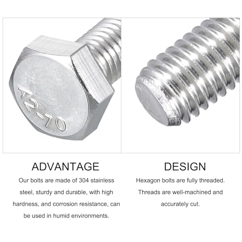 Image of METALLIXITY Hex Bolts (M8-1.25x30mm) 20Pcs, 304 Stainless Steel Coarse Fully Threaded Hex Head Screw Bolt Machine Screws - for Furniture Repair, Silver