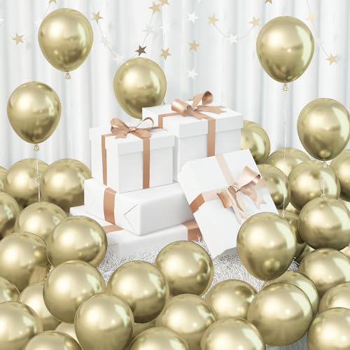Image of Jobkoo 60 Pcs Light Gold Balloons 5Inch Metallic Gold Chrome Balloons Champagne Gold Party Balloons Small Golden Latex Helium Balloon for Birthday Valentines Day Anniversary Wedding Party Decorations