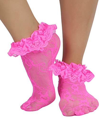 ToBeInStyle Women's Ruffled Sheer 100% Nylon Ankle High Lace Socks