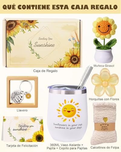 Miniatura 7 de Livehitop Regalos Para Mujer, Girasol 7pcs Regalos Originales, Amigas Madre Hermana Esposa Regalo Set Incluye Taza Termica Cumpleaños, San Valentín, Día De La Madre, Navidad