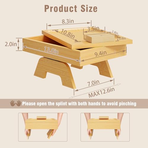 zefinot 2 Tiered Sofa Armrest Tray with Storage Box, Foldable 13 ” x 9.4 ” Sofa Arm Table with 360°Rotating Phone Holder End Side Table, Wood Couch Arm Table for Eating/Drinks/Snacks/Remote Control