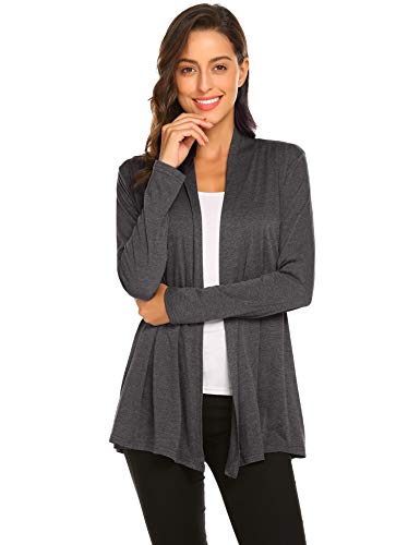 Newchoice Womens Long Sleeve Casual Lightweight Cardigan Sweaters Soft Drape Open Front Fall Dusters (Dark Grey, L) #TOP3