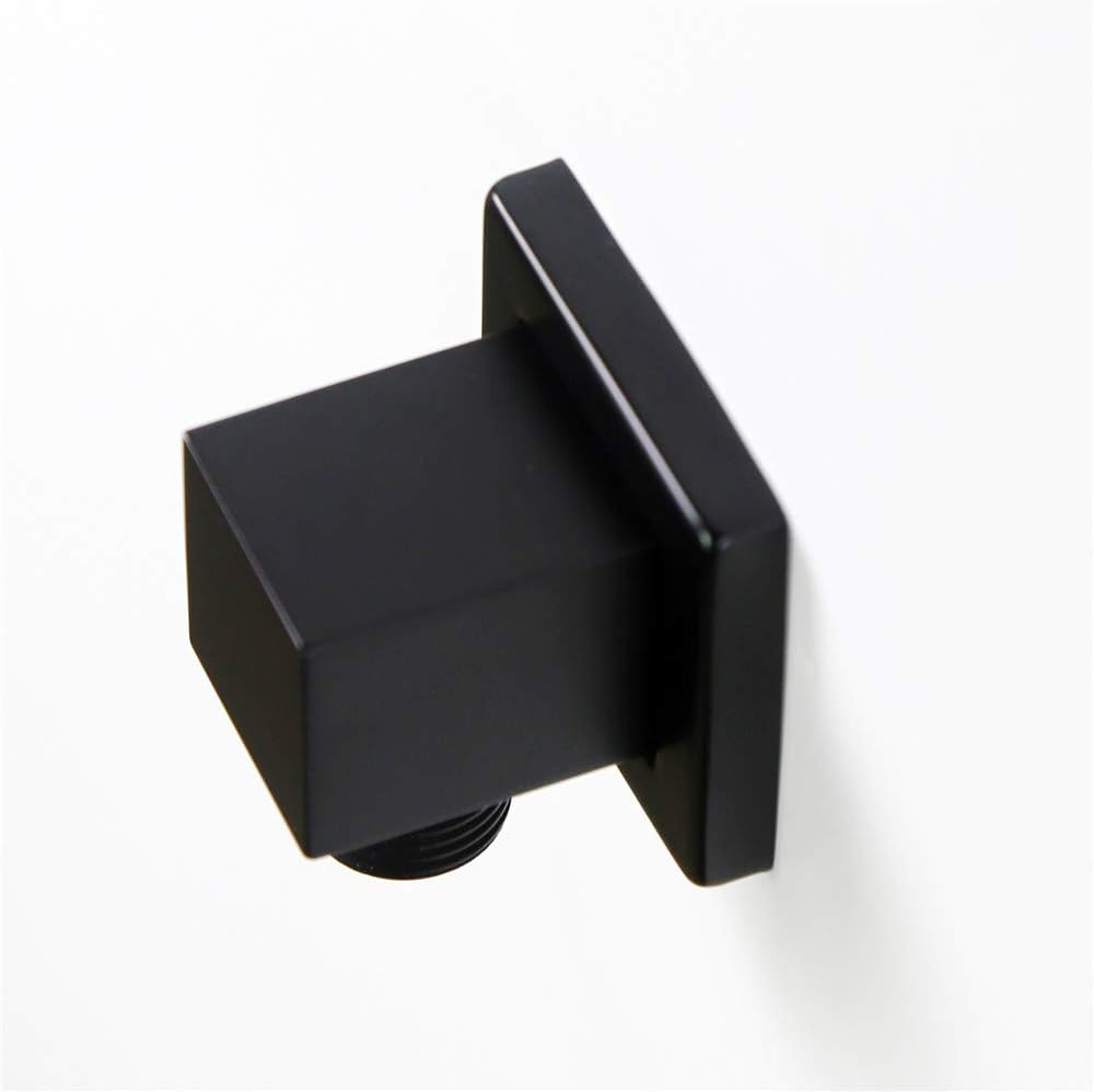 Sensun Solid Brass Shower Outlet Elbow, Solid Black Square Handheld Shower Hose Connector 1/2 NPT Wall Supply Elbow Outlet Water Spout Wall Union