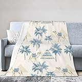 Egyptian Oasis Camels Palm Trees Pyramids Soft Fleece Throw Blanket for Couch, Bed, Sofa - Kids Lightweight Cozy Kawaii Fall Room Decor - Cute Aesthetic Travel, Picnic Essentials, Full Size (50'X40')