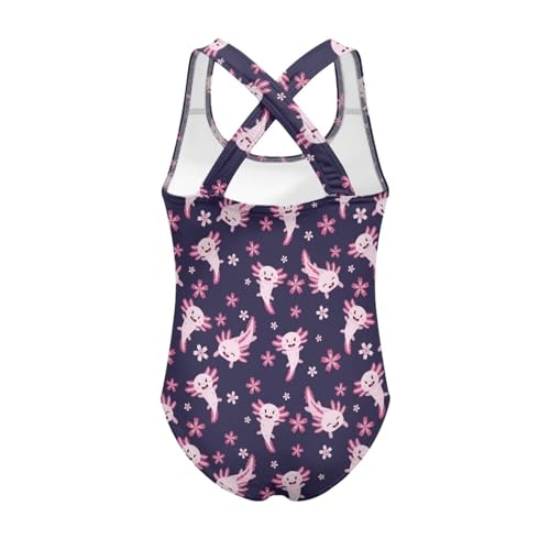 Image of Girls One Piece Swimsuit Axolotl Cross Back Straps Bathing Suit Lightweight Quick Dry Gymnastics Leotard
