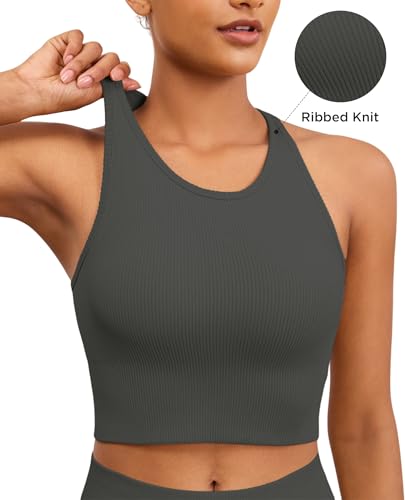 Image of Yoga Sports Seamless Bras for Women Longline Tank Top with Built-in Gym Workout Racerback Bra Tops