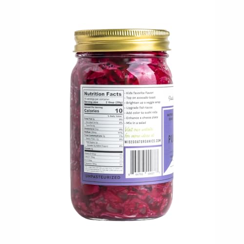 Raw Organic Fermented Probiotic Sauerkraut, "Purple Cabbage" Variety [Vegan, Gluten Free, Non-GMO, Probiotic] 16oz Glass Jar by Wise Goat Organics