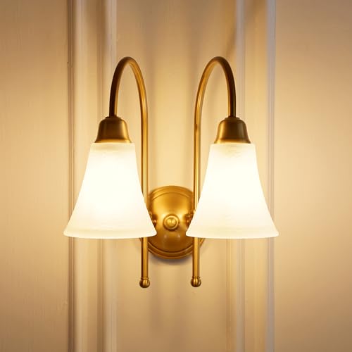 Image of Divine Trends Double Hockey Wall Lamp Antique Brass Finish with Hammered Frosted Glass Shade for Living Room, Bedroom, Home Decoration Wall Light - Pack of 1