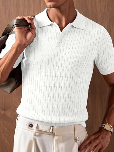 Camiseta polo texturizada para hombre de punto con cable | Elástica, anti-pilling, de manga corta, ligera y transpirable para golf miniatura 2