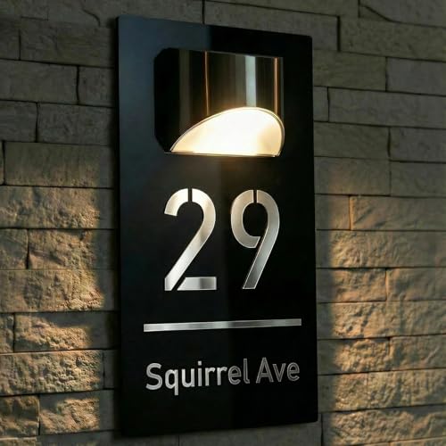 Plaque Numéro de Maison Extérieure Personnalisée Imperméable - Acrylique LED Solaire, 6 Polices...