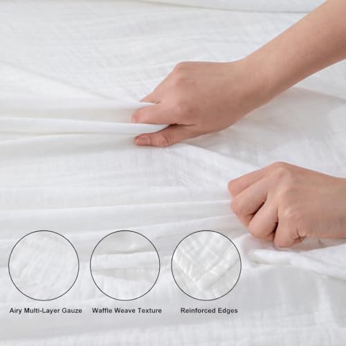 100% Cotton Soft Muslin Blankets for Adults, 6-Layer Lightweight King Size Blanket for Bed, Pre-Washed Breathable Gauze for Bed Layering, All Season Comfort, White, 108"x90" by Corizei - Used condition - Image 4