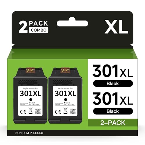 Firstoner 301XL Cartucho de Tinta Negro, 301XL Repuesto para 301 Cartuchos de Tinta Combo Pack para Envy 5530 4500 5532 4504 4507 DeskJet 1000 1050 2540 3050 OfficeJet 2620 2622 4630 4632(2 Negro)