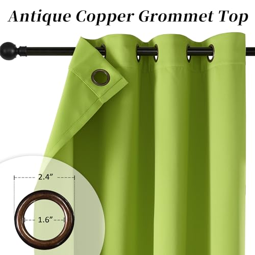 Image of HUTO Short Kitchen Blackout Curtains Drapes - Thermal Insulated Antique Copper Grommet Black Out Drapery Panels for Basement Bathroom Small Windows, Set of 2, 52 Inch by 45 Inch, Fresh Green