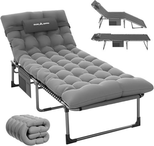 UDPATIO Transat Jardin Extérieur avec Coussin - Bain de Soleil avec Poches Latérales et Appui-tête Adjustable - Chaise Longue Réglable et Pliable...