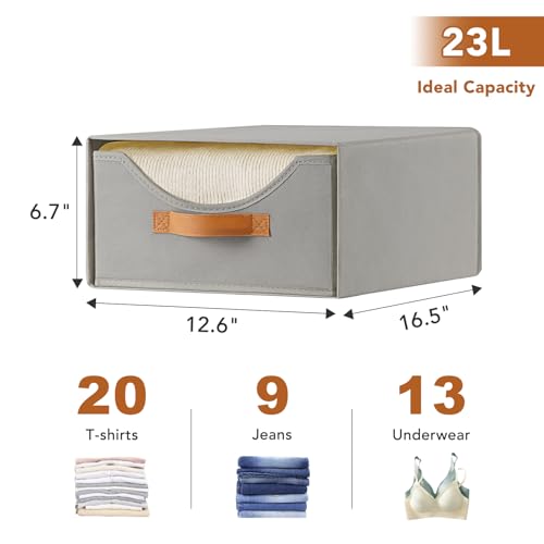 Baesyhom 6 Pcs 16.5" Closet Drawers and Large Size Clothes Storage Bins Push-Out Storage Stackable Shelf Drawers with See-Through Window Closet Organizers for Bedroom, Living Room, Under Bed, Grey by Baesyhom - Image 2
