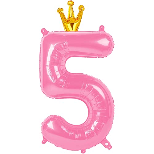 40 Inch Number Balloon 5, 5Th Birthday Balloon, Pink Five Year Old Balloon Decorations, 5 15 50 Number Balloons Party Supplies Wedding Anniversary #TOP11