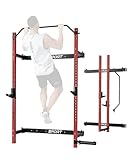 PeacefulHues Folding Wall Mounted Squat Rack, 1000 Pounds Capacity Power Rack with Pull Up Bar, J Hooks and Other Attachments, Space Saving Multi-Functional Power Cage for Home Gym