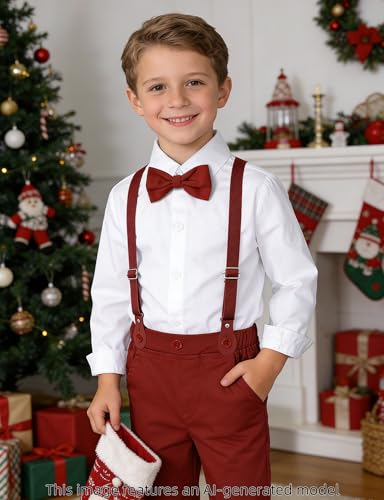 Image of A&J DESIGN Toddler Boys Formal Clothes Suspender Outfit Dress Suit 12M - 6Y