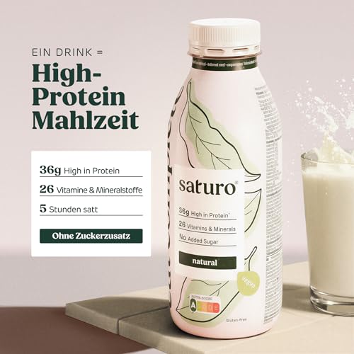 Saturo Trinknahrung Natural | Astronautennahrung | 36 g Protein, zuckerfrei, 400 kcal | Trinknahrung Mit Wertvollen Nährstoffen | 6 x 400 ml