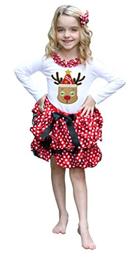 Falda de pétalos y camiseta de reno con lunares para un disfraz navideño infantil único