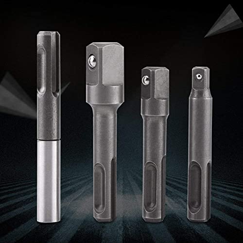 SDS Plus Shank to 1/4" Hex Socket Adaptor + 1/4" 3/8" 1/2" Square Drill Bit Holder Extension Connector for Screws/Nuts/Any Drill and Handheld Driver