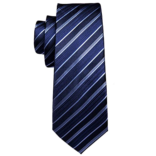 Barry.Wang Stripe Men Ties Set Classic WOVEN Necktie with Handkerchief Cufflinks Formal, Royal Navy Blue, One size