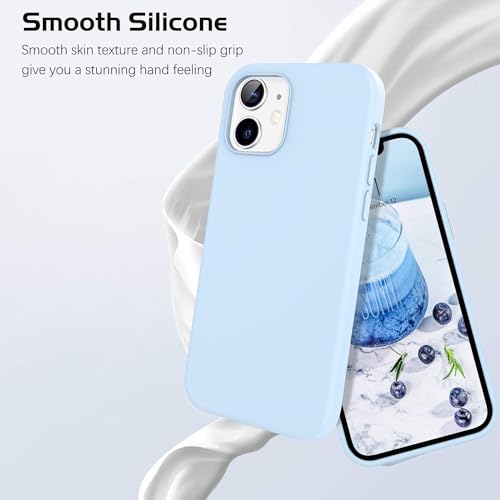 Image of DIZORO Microfiber Candy Case Compatible for iPhone 12 Mini Smooth Touch Cushion Liquid Soft Silicone Non-Slip Full Body Protective Shockproof Back Cover|5.4 inch|Solid (Sierra Blue)