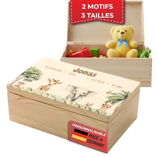 DEschenk Boite a Souvenir Bebe - Personnalisée avec Nom - Différentes Tailles et Motifs - Inclut Toutes les Dates de Naissance - Boite Souvenir Bebe...
