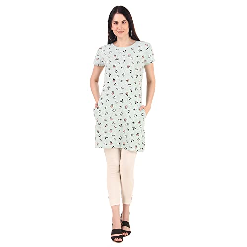 Image of Stories.Label Women Cotton Long T-Shirt Dress in Knee Length with Side Pockets Include Plus Sizes (Size S -5XL)