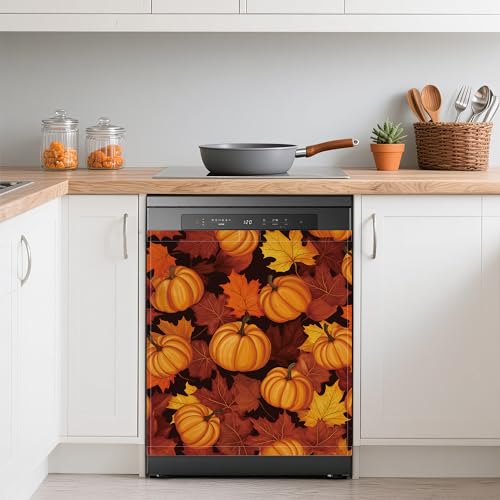 Thanksgiving Pumpkins Dishwasher Covers for The Front Magnetic, Autumn Maple Leaves Refrigerator Magnets Decoration,Reusable Dishwasher Cover Panel for Home...