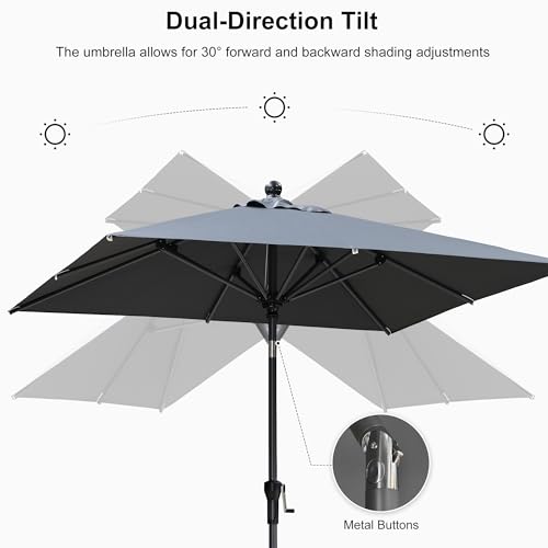Image of PURPLE LEAF Patio Market Umbrella 6.5' x 6.5' Square Dual Tilt Gray 8 Ribs