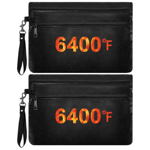 2 Pcs 6400℉ Fireproof Money Bags, 11 × 7.5 Inches Fireproof Cash Wallet with 12 Layers Heat Insulated, Waterproof Fire Safe Bag with Double Zipper Pockets for Cash, Passport and Credit Cards(Black) by QIVARONZEL - Used condition - US$17.32