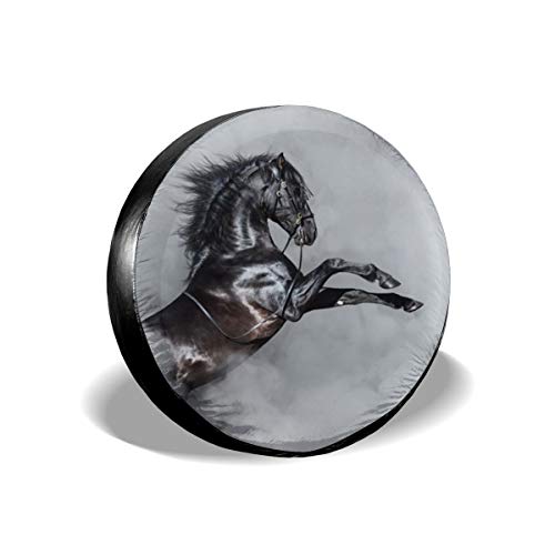972 Funda De Rueda De Repuesto Caballo Negro Hipster Animal Funda Rueda Repuesto Poliéster con Cordón Cubierta del Neumático para Vehiculos, Coche 15 Inch