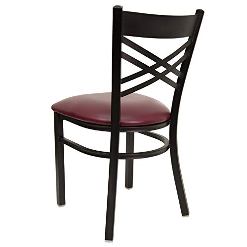 Image of Flash Furniture HERCULES Series Black ''X'' Back Metal Restaurant Chair - Burgundy Vinyl Seat