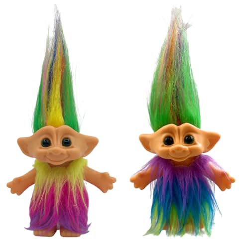 2Pack Retro Vintage Troll Dolls Set,Troll Doll Chromatic Adorable for Collections, School Project, Arts and Crafts, Party Favors (Style2-Yellow&Purple)
