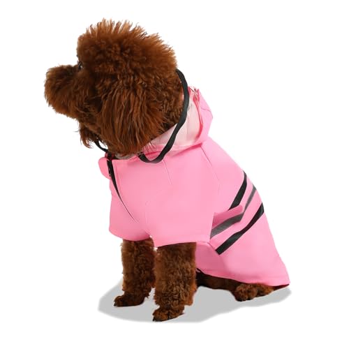 Wizland Reflective Dog Raincoat Dog Rain Jacket with Hood Lightweight Waterproof Rain Coat for Puppies (Pink XS)